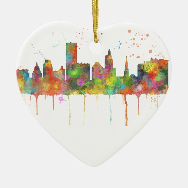 PROVIDENCE, RHODE ISLAND SKYLINE CERAMIC TREE DECORATION (Front)