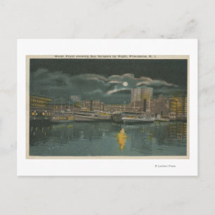 Providence, RI - Night View of City & Waterfront Postcard