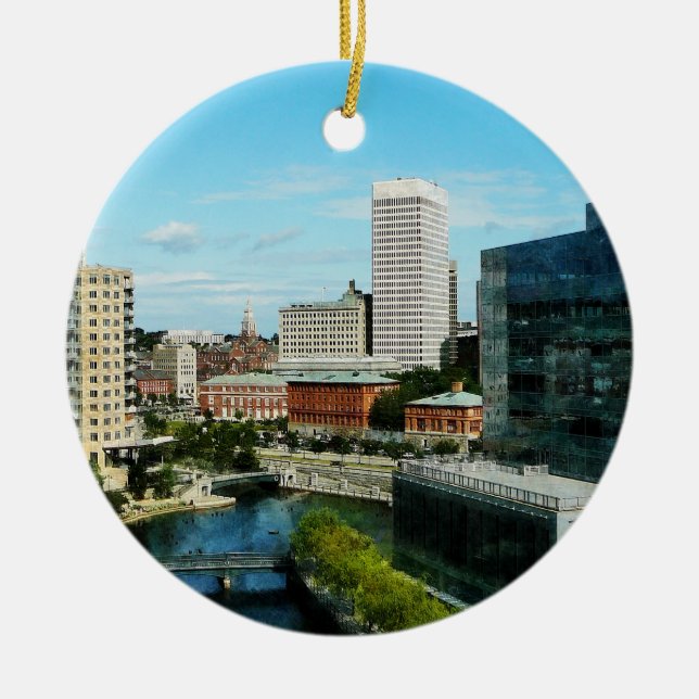 Providence RI Skyline Ceramic Tree Decoration (Front)