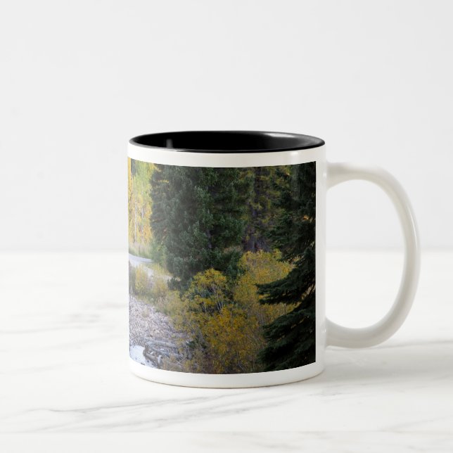 Provo River and aspen trees 8 Two-Tone Coffee Mug (Right)