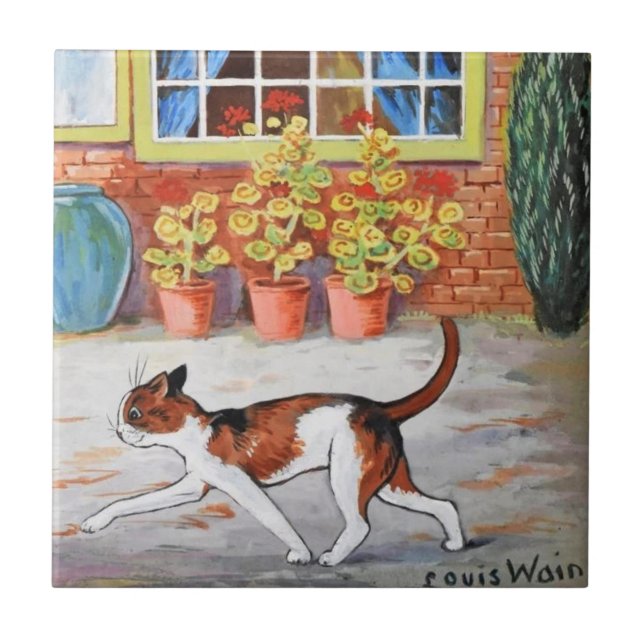 Prowling Cat, Louis Wain Tile (Front)
