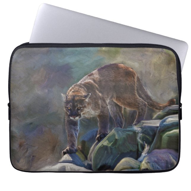 Prowling Cougar Mountain Lion Art Design Laptop Sleeve (Front)