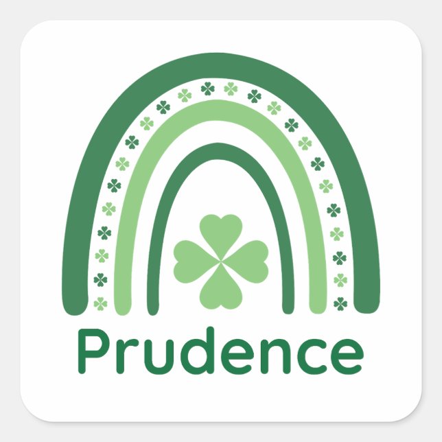 Prudence Name Clover Boho Rainbow Square Sticker (Front)