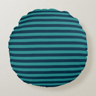 Prussian Blue and Teal Stripes Round Cushion