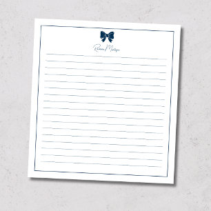 Prussian Blue Bow Border Custom Name Lined Notepad