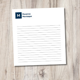 Prussian Blue Elegant Chic Trendy Monogram Lined  Notepad
