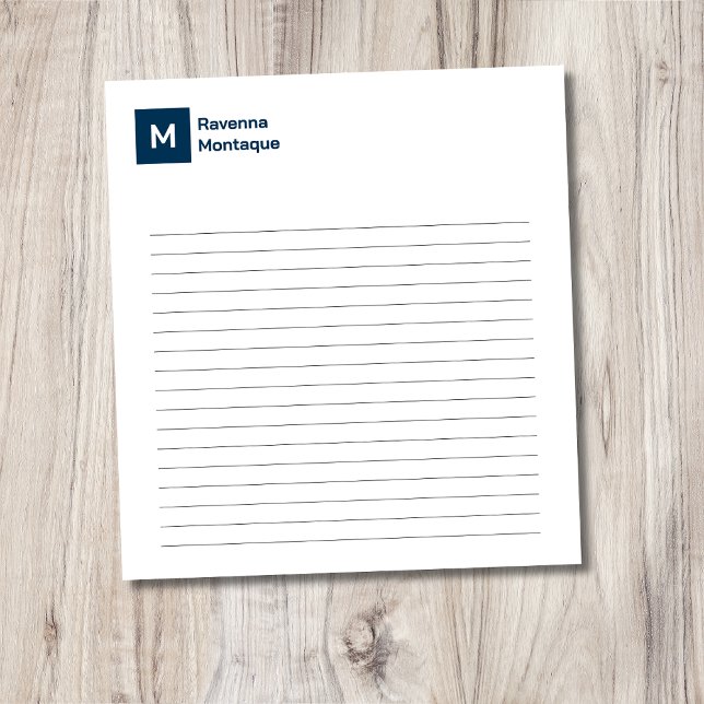Prussian Blue Elegant Chic Trendy Monogram Lined  Notepad (Creator Uploaded)