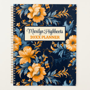 Prussian Blue, Orange, and Mustard Floral Planner