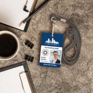 Prussian Blue Photo & 2 Logos Employee ID ID Badge