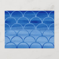 Prussian Blue Watercolor Scale Pattern Postcard