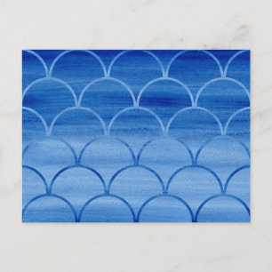 Prussian Blue Watercolor Scale Pattern Postcard