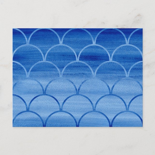 Prussian Blue Watercolor Scale Pattern Postcard (Front)