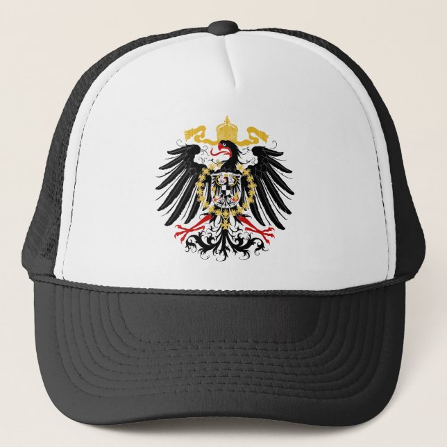 Prussian Eagle Red Black and Gold Trucker Hat (Front)