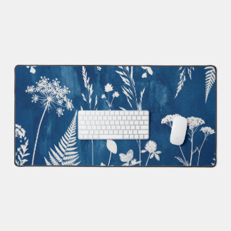 Prussian Indigo Blue Cyanotype Fern Botanical Art Desk Mat