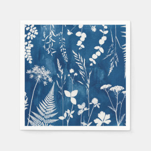 Prussian Indigo Blue Cyanotype Fern Botanical Art Napkin