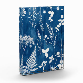 Prussian Indigo Blue Cyanotype Fern Botanical Art Photo Block