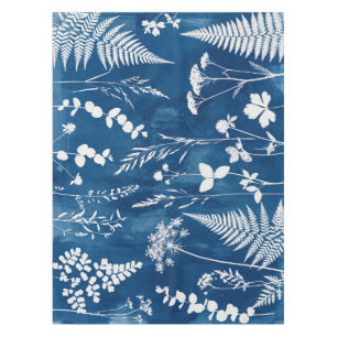 Prussian Indigo Blue Cyanotype Fern Botanical Art Tablecloth