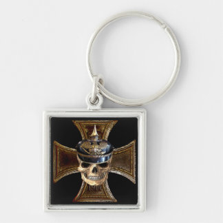 Prussian skull w iron cross key ring