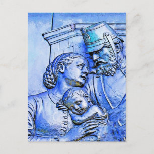 Prussian Soldier,Woman and Baby, Blue Tint Postcard