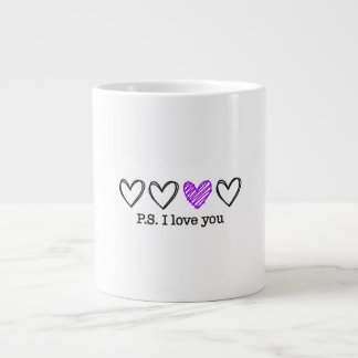 PS I Love You Day Valentine's Day Purple Heart Large Coffee Mug