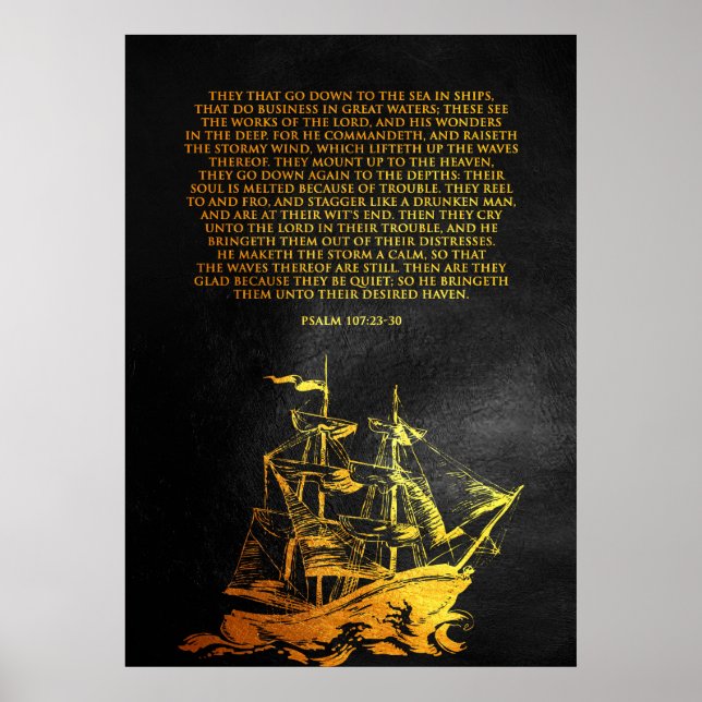 Psalm 107:23-30 Bible Verse Poster (Front)