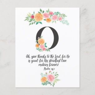 Psalm 118:1, Letter O, watercolor scripture card