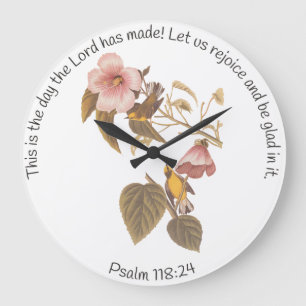 Psalm 118:24 and Blue Winged Yellow Warbler Bird Large Clock