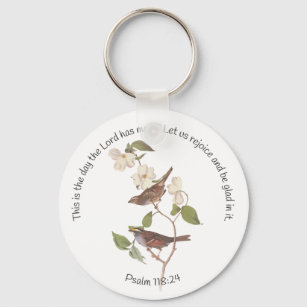 Psalm 118:24 Bible Verse and Sparrow Pair  Patch Key Ring