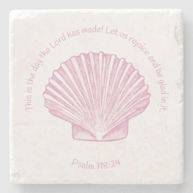 Psalm 118:24 This is the Day with Seashell Stone Coaster (Front)