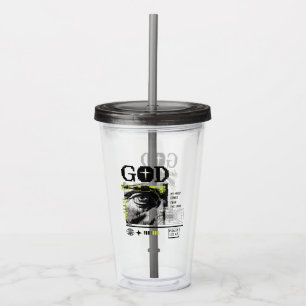 Psalm 121:2 Neon Lime Eye Of God CRT Glitch Art Acrylic Tumbler