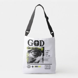 Psalm 121:2 Neon Lime Eye Of God CRT Glitch Art Crossbody Bag
