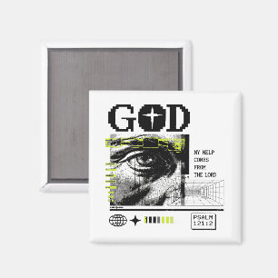 Psalm 121:2 Neon Lime Eye Of God CRT Glitch Art Magnet