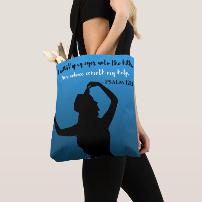 Psalm 121 Blue & Black Tote Bag (Close Up)