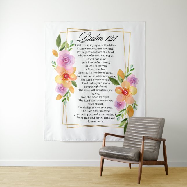 Psalm 121 Floral Geometric Frame Tapestry (In Situ)