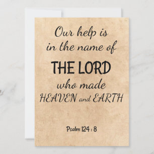 Psalm 124:8 on a bible-style greeting card