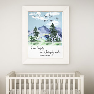 Psalm 139:14 Christian Nursery Wall Art Mountains 