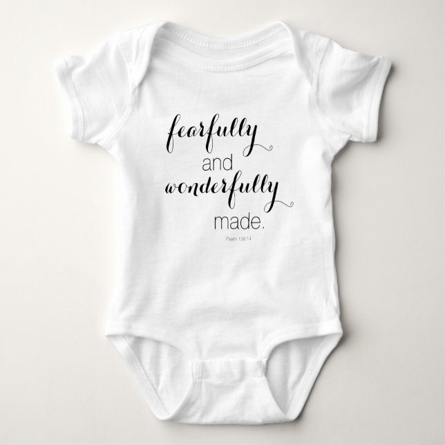 Psalm 139:14 "fearfully and wonderfully made" baby bodysuit (Front)