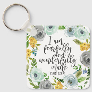 Psalm 139:14 Fearfully and Wonderfully Made floral Key Ring