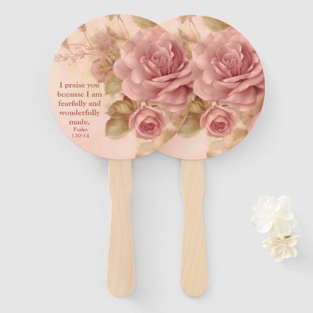 Psalm 139:14 Rose Hand Fan (Front and Back)