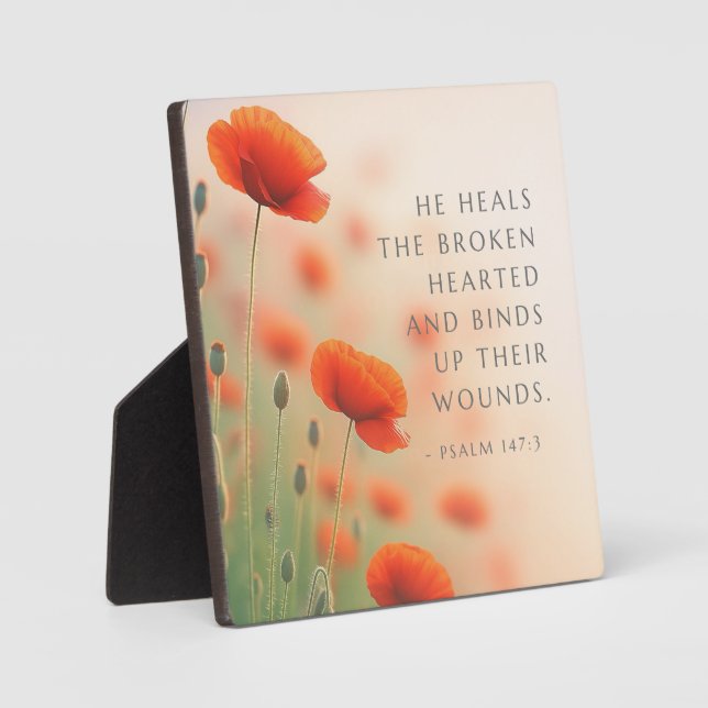 Psalm 147:3 He Heals the Brokenhearted Scripture Plaque (Front)
