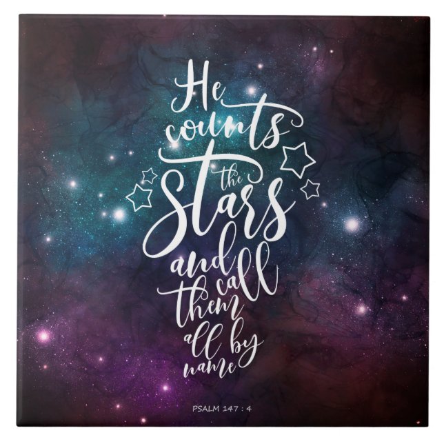Psalm 147:4 He Counts the Stars Bible Tile (Front)