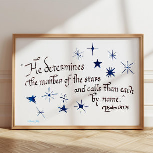 Psalm 147 4 Stars Bible Verse Christian Poster