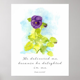 Psalm 18 Scripture He Delivered Me Purple Pansy Poster