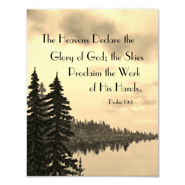 Psalm 19:1 Peaceful Sunset Lake Sepia Painting Photo Print (Front)