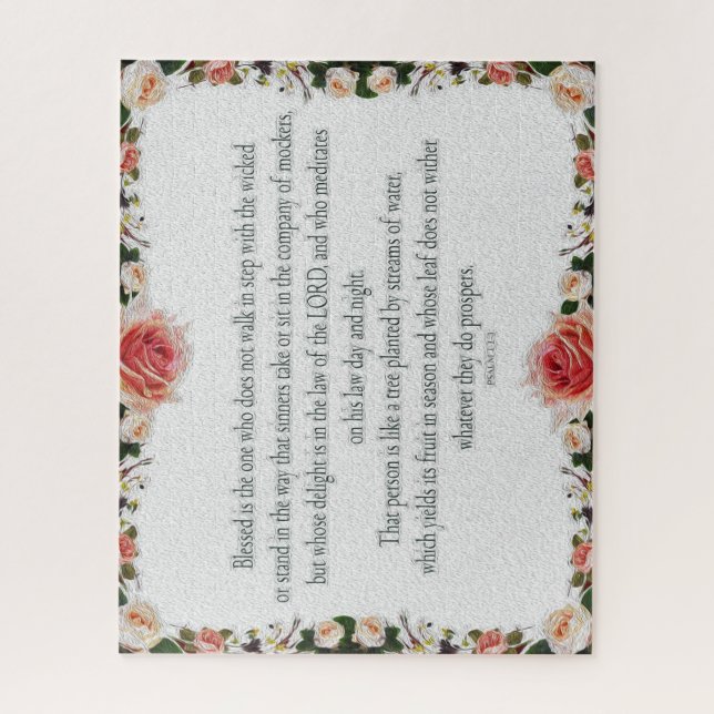 Psalm 1 Art - Blessed Righteous with Floral Design Jigsaw Puzzle (Vertical)