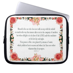 Psalm 1 Art - Blessed Righteous with Floral Design Laptop Sleeve