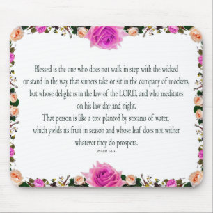 Psalm 1 Art - Blessed Righteous with Floral Design Mouse Pad