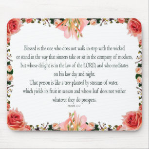 Psalm 1 Art - Blessed Righteous with Floral Design Mouse Pad