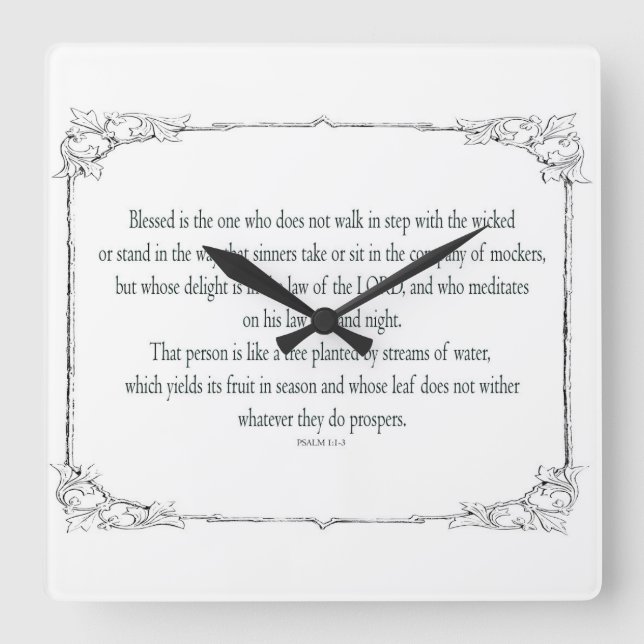 Psalm 1, does not walk in step with the wicked, square wall clock (Front)