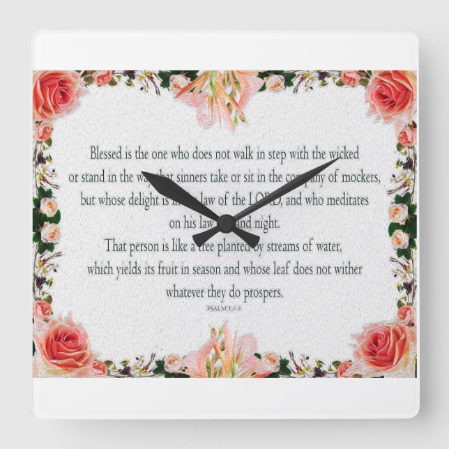 Psalm 1, Floral Lily oil, Not Walk in the Wicked, Square Wall Clock (Front)